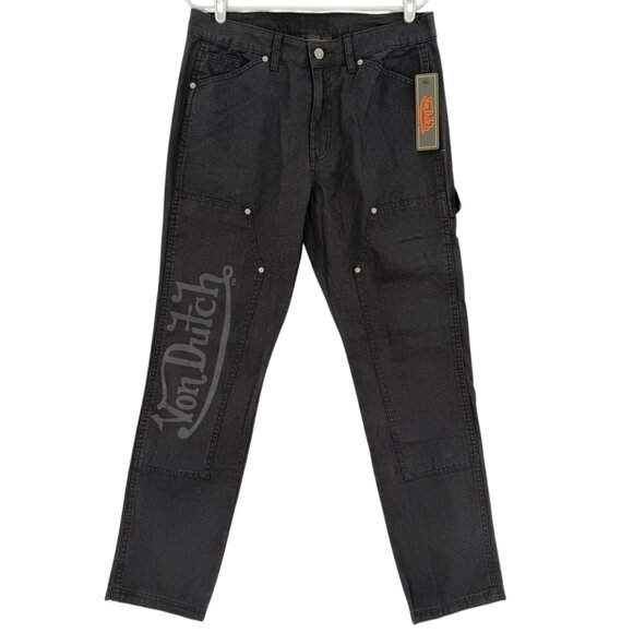 Von Dutch Men's Eye Logo Patch Double Knee Patch Black Utility Pants 32x32 NWT - Picture 1 of 12